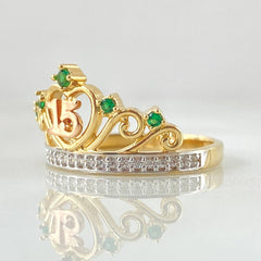 Heart Crown Ring Quinces 3.2gr / Size 7 1/4 / Two Tone Yellow White 18K